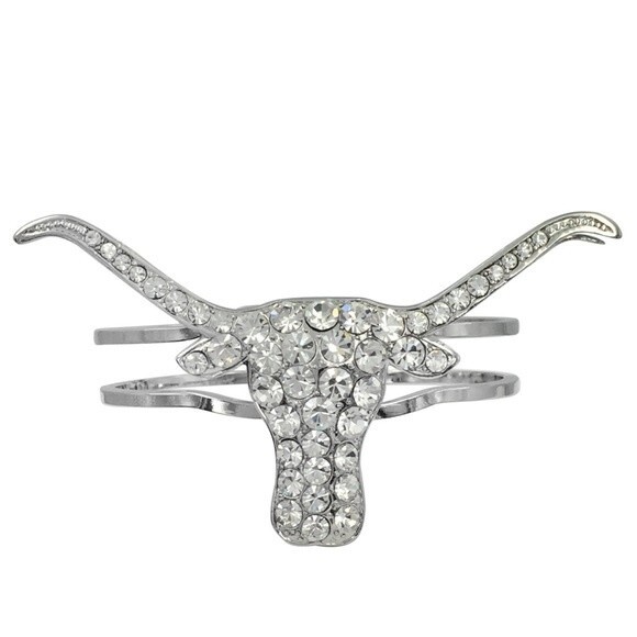 Big LongHorn Bull Clear Rhinestone Large Bangle Bracelet - Picture 1 of 2